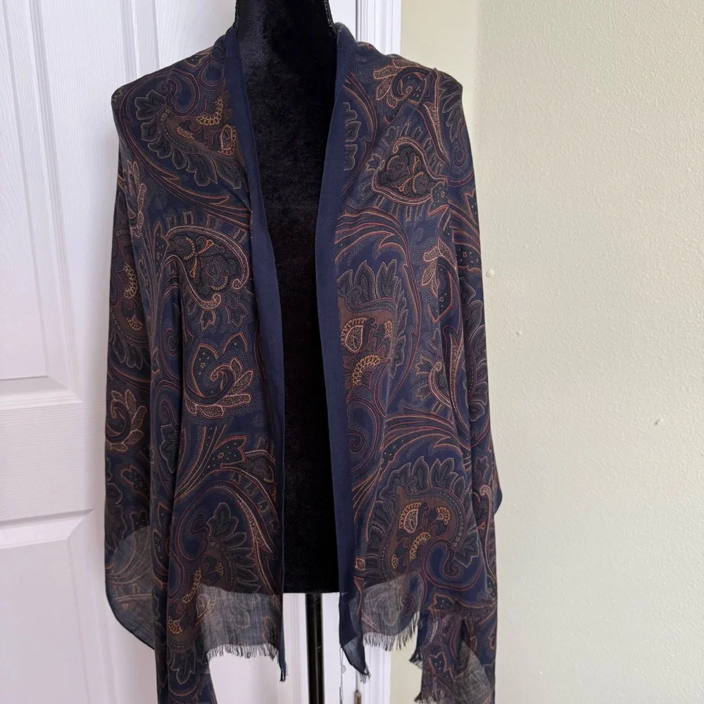 NEW Daniel Cremieux Signature Collection Paisley Print Wool Scarf Italy